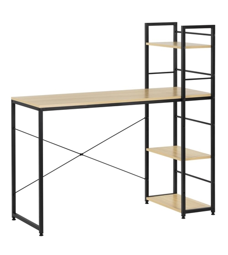 Birou cu blat MDF si rafturi laterale, cadru metalic, 120x48x122 cm, maro deschis