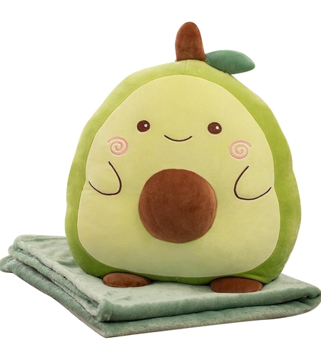 Patura 2in1 pentru Pat sau Canapea, Vafy, Model Jucarie Avocado cu Spatiu de Depozitare Patura, Microfibra, 1x1.7 m, Verde