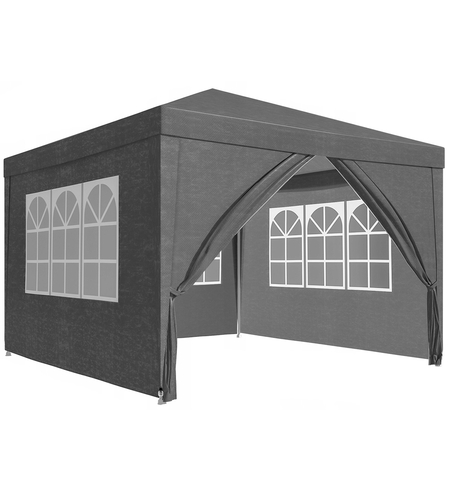Cort pavilion de gradina, 300x300 cm, cu 4 pereti laterali cu ferestre, impermeabil cu rezistenta UV, gri