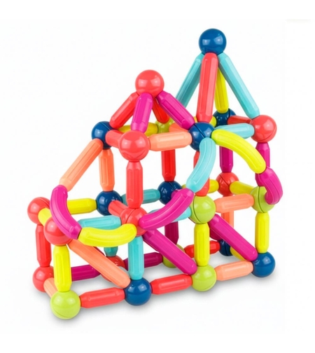 Set de constructie din piese magnetice educative pentru copii 128 de piese, multicolor