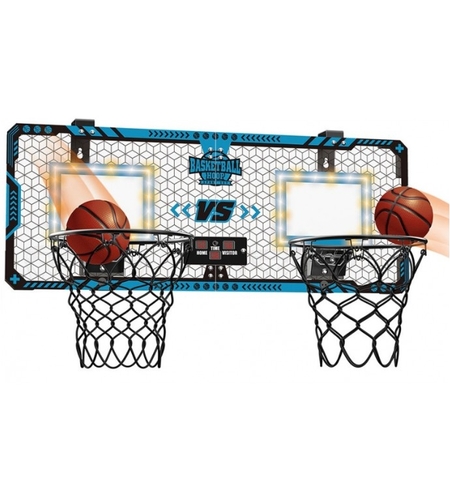 Set 2 Cosuri de Baschet pentru Copii, Flippy, cu Tablou de Bord Electronic, Pentru 2 Jucatori, Minge, Pompa, 2 Moduri, Interior/Exterior, Inel Metalic si Rabatabil cu Arc, Luminos, 60x31x6 cm, Multicolor