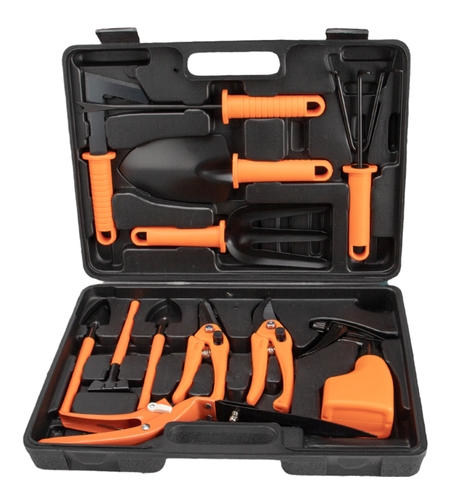 Set 12 accesorii pentru gradinarit Flippy, geanta depozitare inclusa, otel inoxidabil, 37 x 27 cm, portocaliu