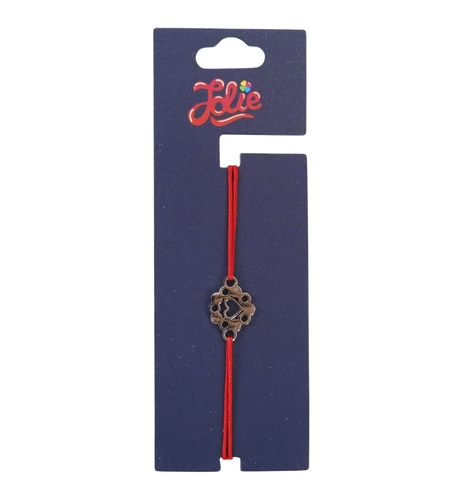 Martisor Bratara din Inox pentru Copii, Jolie, Textil si Inox, Snur Rosu, Model Inima, Argintiu