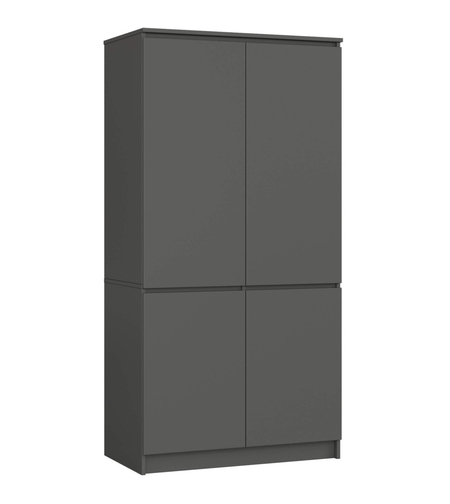 Dulap cu 4 usi, rafturi si bara pentru umerase, PAL laminat, 90x51x180 cm, gri grafit