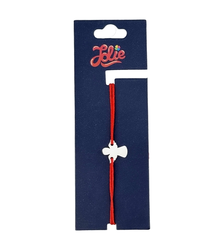 Martisor Bratara Inox pentru Copii, Jolie, Model Inger, din Inox si Metal Inox, Snur Rosu, Argintiu
