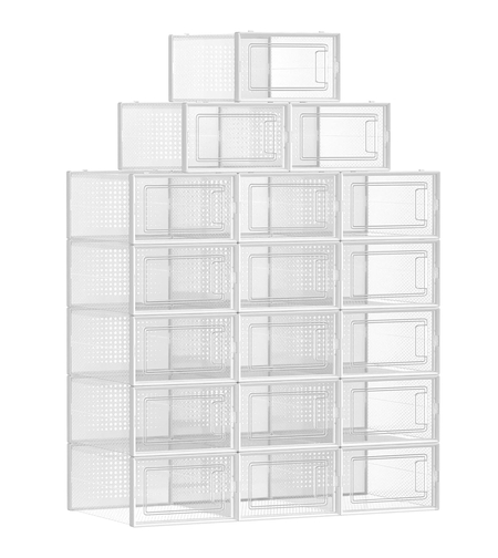 SONGMICS Cutii de pantofi, set de 18 organizatoare stivuibile, structura rezistenta ABS, 34x23x14cm, transparent