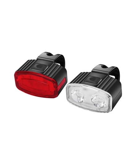 Set far si stop spate LED bicicleta, Flippy, incarcare USB, rezistent la apa, 4 moduri de luminare, Plastic, Alb/Rosu, 10x6x4 cm