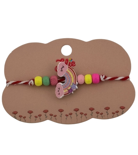 Martisor Bratara Multicolora pentru Copii, Jolie, din Lemn si Textil, Model Curcubeu