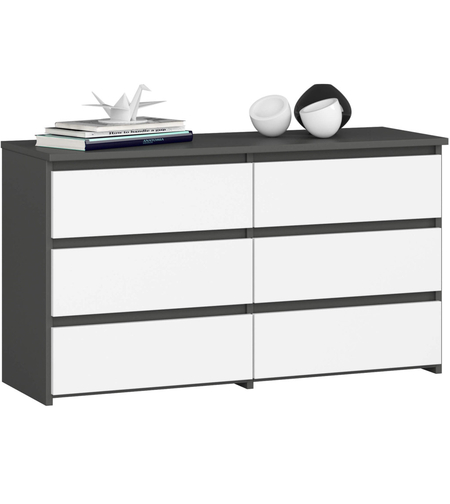 Comoda cu 6 sertare, PAL laminat, 100x35x57 cm, gri si alb