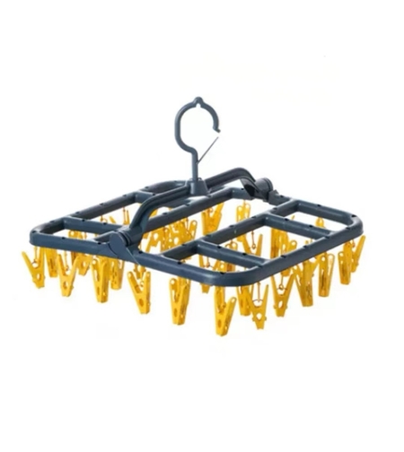 Uscator de Rufe Suspendat Flippy, cu 40 Carlige, Rotire 360 Grade, Protectie Vant, Pliabil, Patrat, Mateiral Plastic, Usor de Depozitat, Multifunctional, 36 x 24 cm, Albastru/Galben