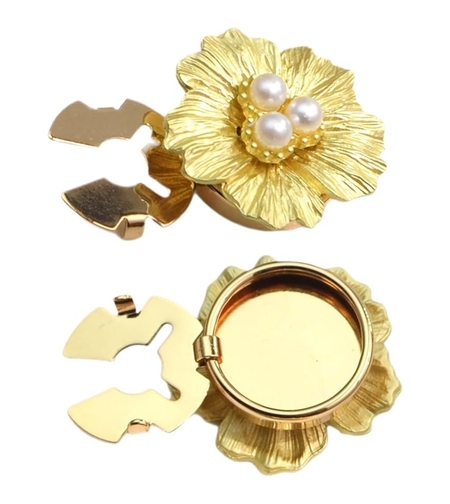 Accesoriu pentru Nasturi, Flippy, Model Floare cu Perle, din Metal, 2.5 x 1.7 cm, Auriu