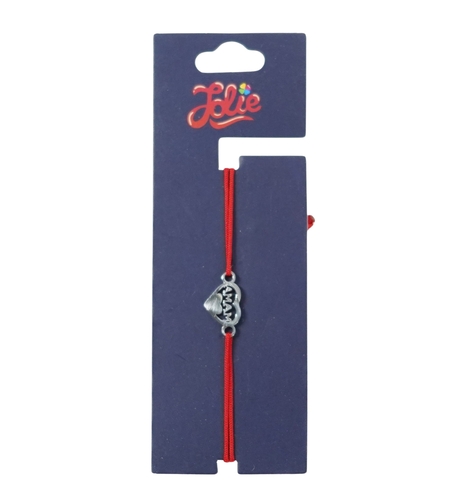 Martisor Bratara din Inox pentru Copii, Jolie, Textil si Inox, Snur Rosu, Model Mama, Argintiu
