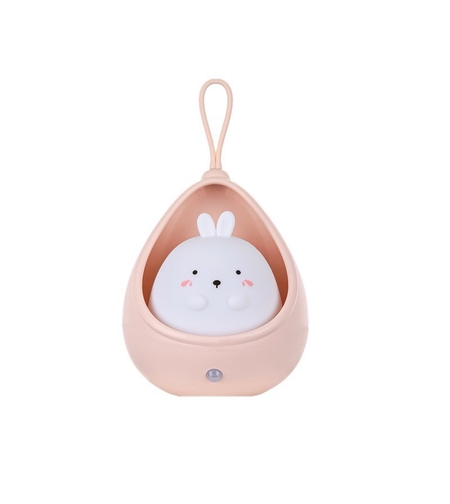 Lampa de veghe portabila cu 2 moduri de functionare Flippy, silicon non-toxic, reincarcabila USB, senzor miscare, roz, iepuras