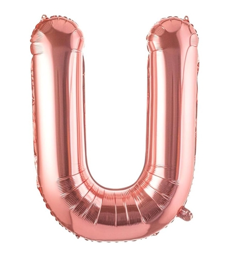 Balon Folie Metalizata Litera U, Flippy, 100 cm, Umflati cu Heliu sau Aer, Ambalaj Individual, Pai inclus, Rose Gold