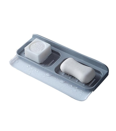Savoniera Dubla, Flippy, de Perete, cu Compartiment de Scurgere, Montare prin Lipire, 26 x 8 x 4 cm, Gri/Alb