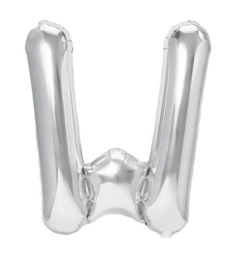 Balon Folie Metalizata Litera W, Flippy, 80 cm, Umflati cu Heliu sau Aer, Ambalaj Individual, Pai inclus, Argintiu