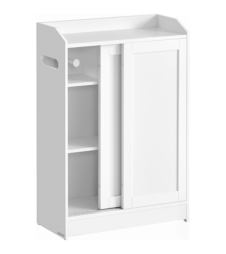 VASAGLE Dulap baie ingust, cu suport hartie igienica si compartiment perie WC, usi glisante, rafturi reglabile, 20x60x80 cm, alb
