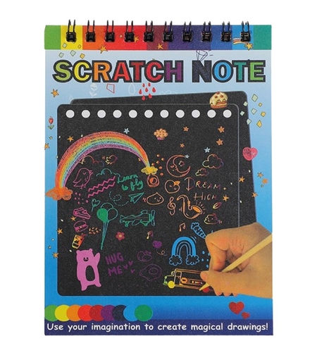 Caiet cu fise razuibile Flippy, DIY Magic Scratch, 12 File, Curcubeu, Creion din Lemn, Cartonase negre, 14 x 10 cm, albastru