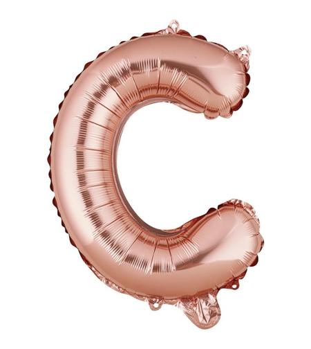 Balon Folie Metalizata Litera C, Flippy, 40 cm, Umflati cu Heliu sau Aer, Ambalaj Individual, Pai inclus, Rose Gold