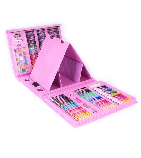 Set 208 Piese, Complet pentru Pictura si Desen, Flippy, Tip Servieta, 3-12 Ani, 32 x 27 x 5 cm, Roz