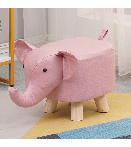 Taburet pentru Copii, Vafy, Scaun Tip Taburet, Model Elefant, din Lemn Masiv, Scaun pentru Copii, 30 x 25 x 25 cm, Roz