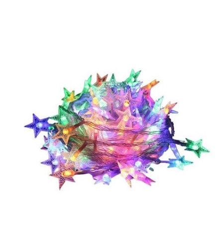 Instalatie Craciun cu baterii, 10 metri, 80 LED-uri tip Stea, fir Transparent, Multicolor, Vafy