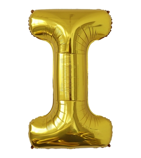 Balon Folie Metalizata Litera I, Flippy, 80 cm, Umflati cu Heliu sau Aer, Ambalaj Individual, Pai inclus, Auriu