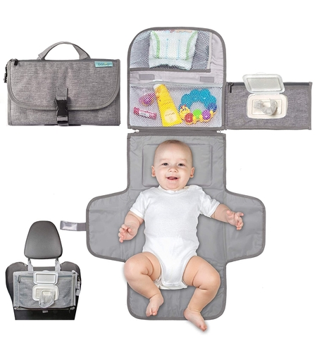 Geanta Multifunctionala, Vafy, Tip Aleza de Schimbat Scutece, Impermeabila, din Panza Oxford, cu Buzunare, Usor de Agatat, 30 x 20 cm, Gri