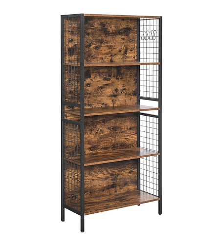 VASAGLE Biblioteca, raft cu 4 niveluri, cadru otel si polite din MDF, 74x30x155cm, maro rustic si negru