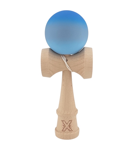 Kendama X Originala, Profesionala, Flippy, din Lemn, Rubber Grip, 18 cm, Albastru/Gri/Bleu