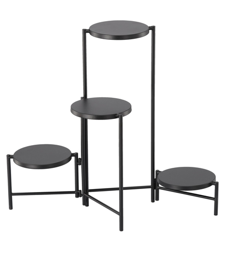 Suport pentru flori cu structura metalica, 4 niveluri, cu rafturi rotunde, 60x43x60 cm, negru