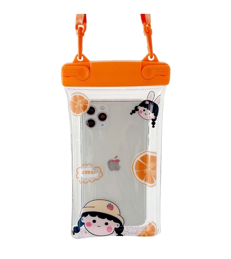 Husa subacvatica Fruity Waterproof Flippy, Snowproof, Universala, Impermeabila, cu Snur, pentru telefon sau documente, Orange Girl 2, Oranj