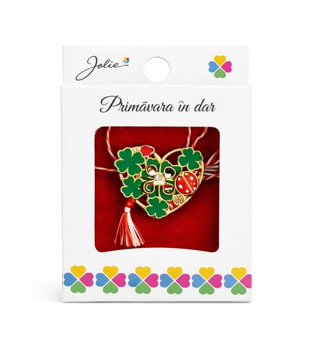 Martisor Brosa Mica in Cutie, Jolie, Dimensiune Brosa 2,5-3 cm, Material Metal, Model Inima Cu Trifoi, Multicolor