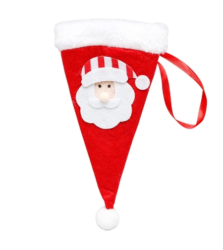 Husa decorativa festiva pentru 3 tacamuri Flippy, model caciulita cu Mos Craciun, material textil si poliester, 19 x 10 cm, rosu