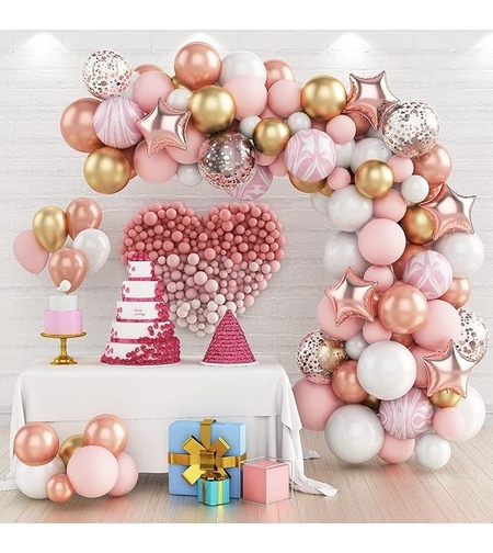 Baloane decorative Arcada, pentru Fetite, BABY SHOWER, Flippy, Arcada LOVE, decorativa, set mix din 82 baloane Latex, Rose Gold