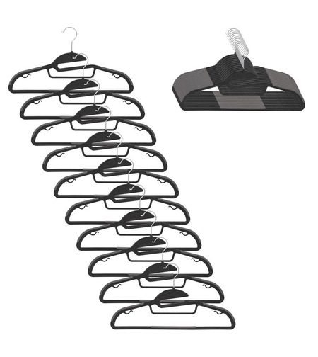Set de 20 de umerase antiderapante pentru haine, din PE, cu carlig metalic rotativ, 41 cm, negru si gri