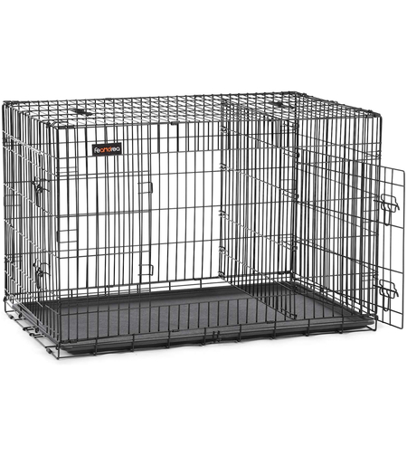 FEANDREA Cusca pentru animale, 2 usi, perete separator, pliabila din metal, XXL, 122x75x81cm, negru