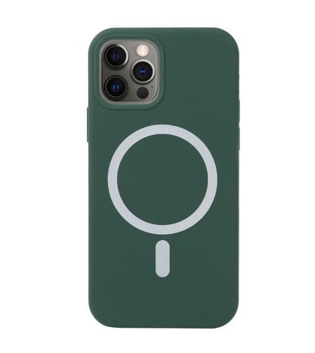 Husa MagSafe liquid large hole magnetic shell pentru Apple iPhone 13 Pro, Full Cover, Liquid Silicone, Magnetica, Incarcare Wireless, Vafy, Verde