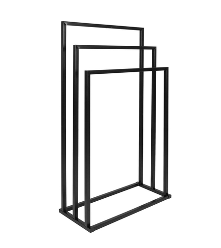 Suport metalic de baie pentru prosoape, cu 3 standuri, 84 cm, negru