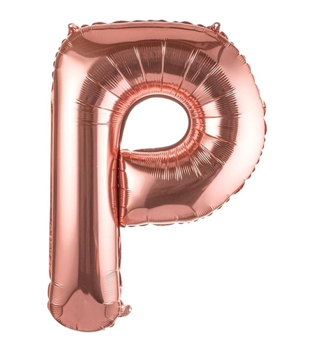 Balon Folie Metalizata Litera P, Flippy, 100 cm, Umflati cu Heliu sau Aer, Ambalaj Individual, Pai inclus, Rose Gold