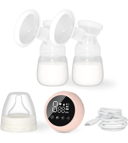 Pompa de San Electrica 2 in 1, Flippy, cu 2 Biberoane, Capacitate 180 ml, Incarcare USB Tip C, 1200 mAh, 2 Moduri, 9 Viteze, Roz Transparent