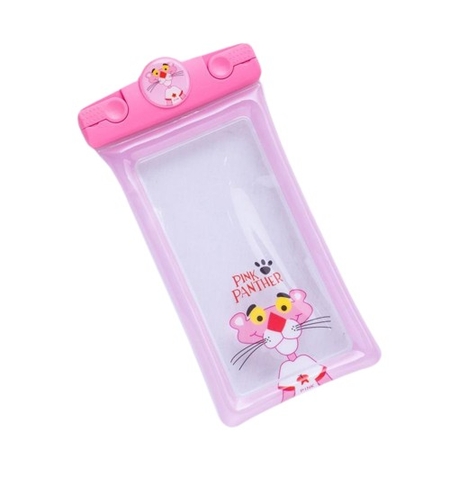 Husa subacvatica Mascot Waterproof Flippy, Snowproof, Universala, cu Snur, pentru telefon sau documente, Pantera, Roz