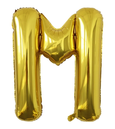 Balon Folie Metalizata Litera M, Flippy, 40 cm, Umflati cu Heliu sau Aer, Ambalaj Individual, Pai inclus, Auriu