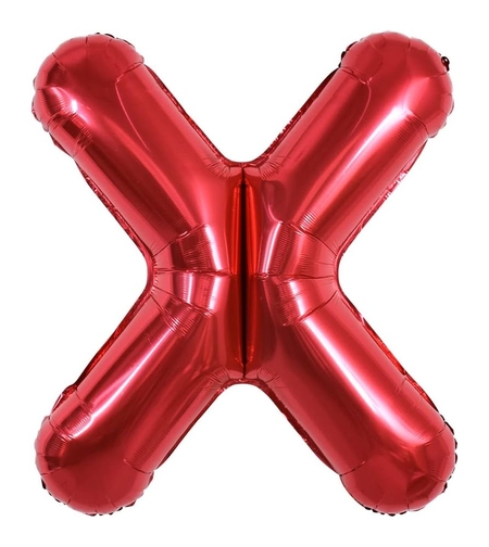 Balon Folie Metalizata Litera X, Flippy, 40 cm, Umflati cu Heliu sau Aer, Ambalaj Individual, Pai inclus, Rosu