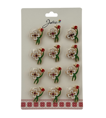 Set 12 Brose Martisor Primavara, Jolie, Model Trifoi cu Buburuza, Verde Alb Rosu