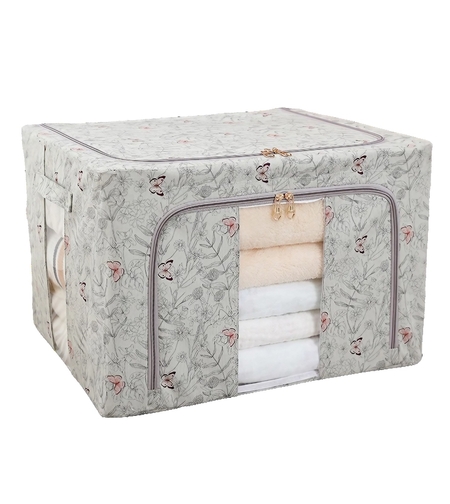 Cutie Depozitare, Flippy, 66L, din Material Textil, 50 x 40 x 33 cm, pentru Haine si Lenjerii, Model Fluturasi, Gri