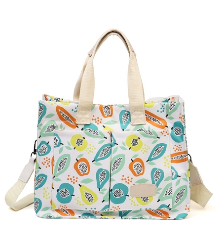 Geanta de Mana/Umar, Multifunctionala, Flippy, Inchidere cu Capsa, Imprimeu Fructe, Material Textil, 33.5 x 25 x 14.5 cm, Multicolor