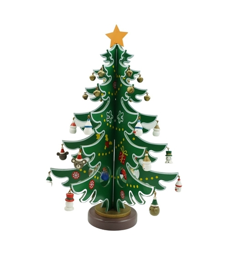 Decoratiune Craciun, Brad, Verde/Alb, 15 cavitati cu ornamente, 25.5 cm x 33 cm, Lemn, Flippy