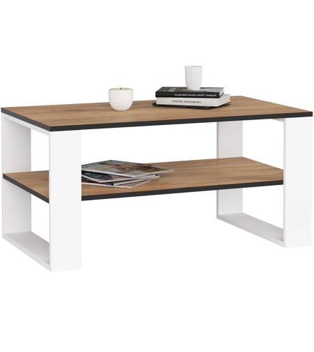 Masuta cafea ALEX cu raft inferior, PAL laminat, 92x53x45 cm, stejar craft si alb