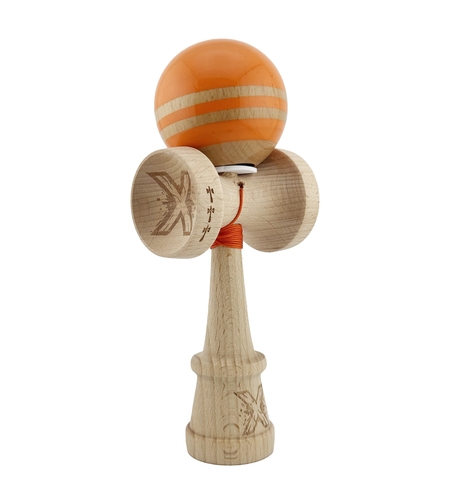 Kendama X Originala RAINBOW, Profesionala, Flippy, Cupe Mari KING SIZE V3, Super Sticky, Gaura in Baza, Rulment Metalic, din lemn 18 cm, Ata 62/65 cm, Portocaliu/Maro
